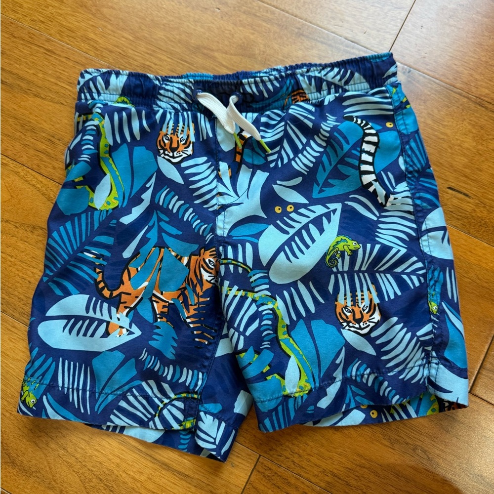 Lands' End Blue Tropical Print Swim Shorts- size 5/6